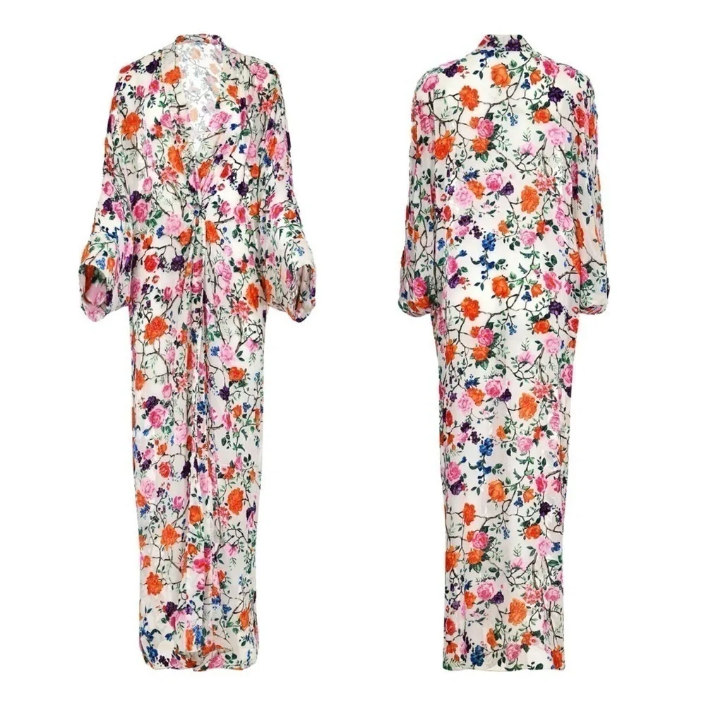 FRANCESCA MIRANDA Francesca Floral Silk Blend Devore Long Kimono‎